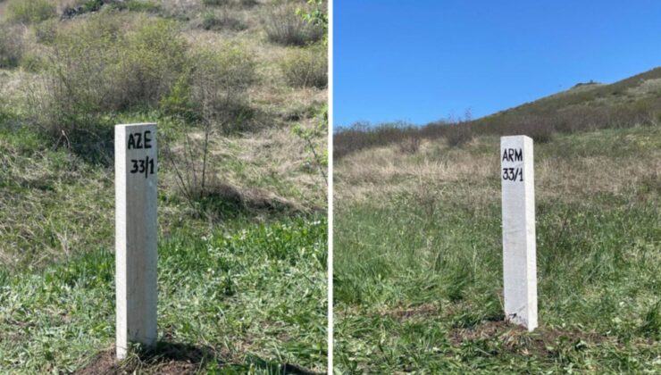 Azerbaycan ile Ermenistan sınırında ilk kez sınır taşı yerleştirildi